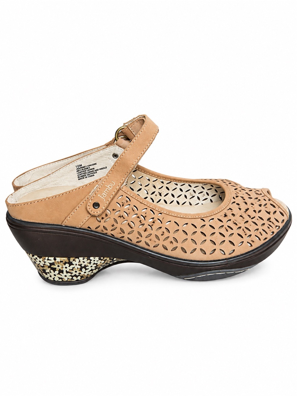 Jambu Journey Encore Leather Wedge Sandals Tan Mary Jane Size 10M